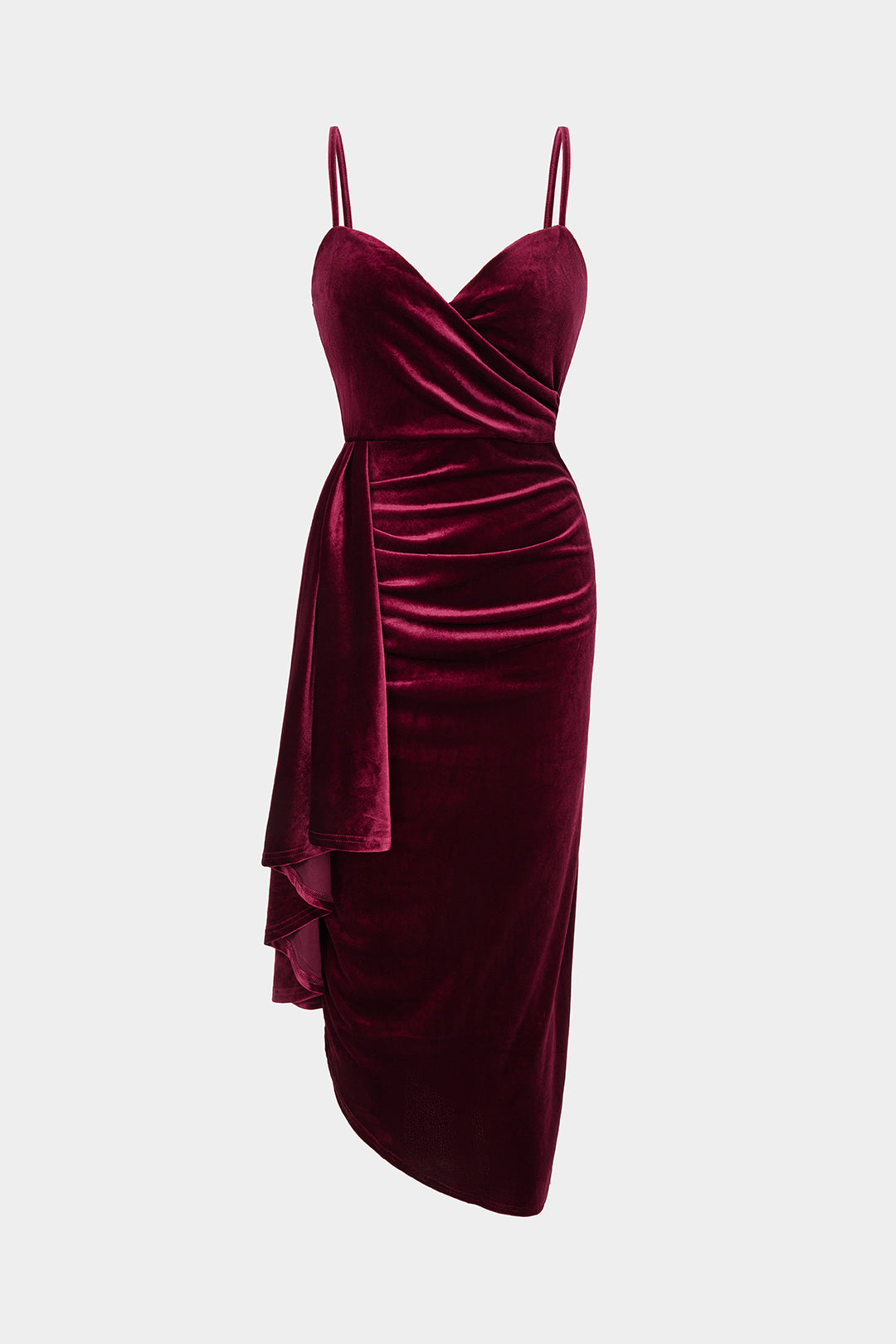 Velvet Ruched Sleeveless Slip Midi Dress