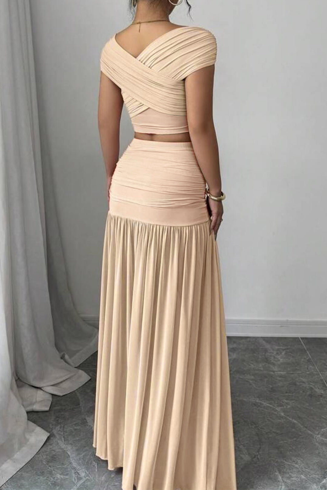 Ruched Patchwork Top And Skirt Set