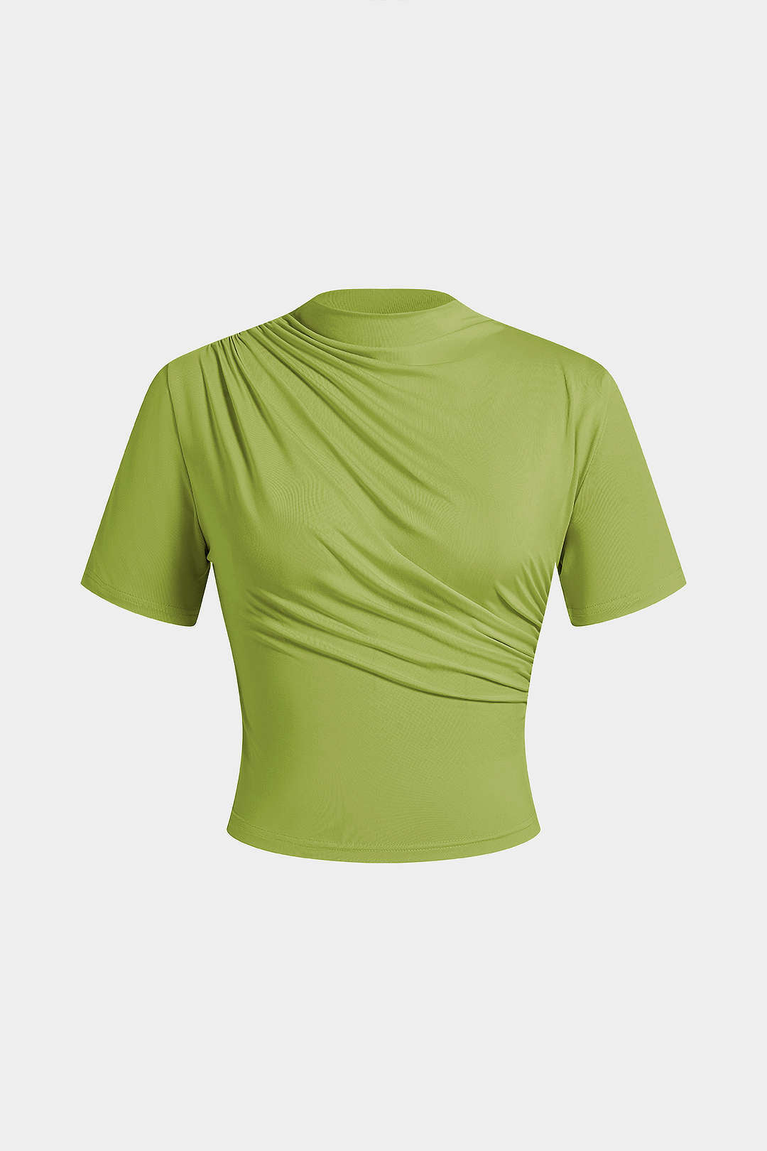 Mock Neck Ruched Short Sleeve T-Shirt