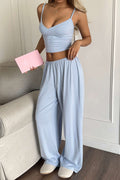 Solid V-Neck Cami Top And Wide Leg Pants Set