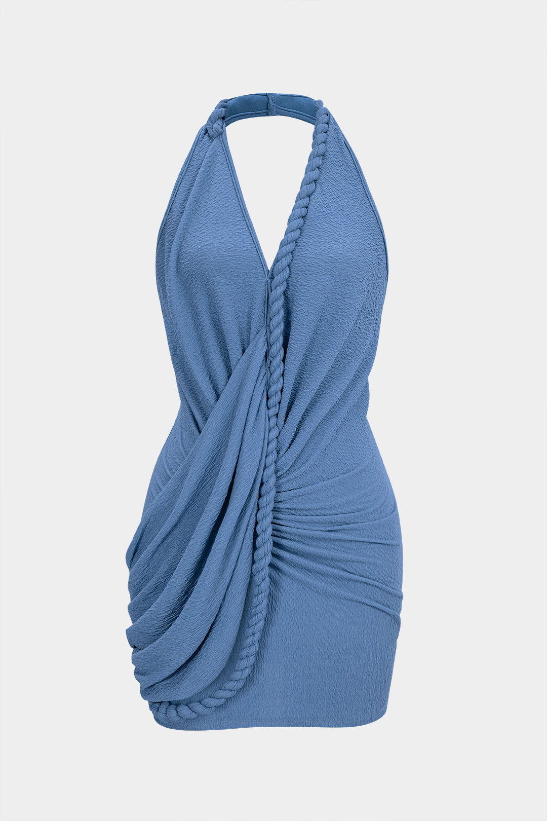 V-Neck Asymmetrical Twist Knot Ruched Backless Sleeveless Mini Dress