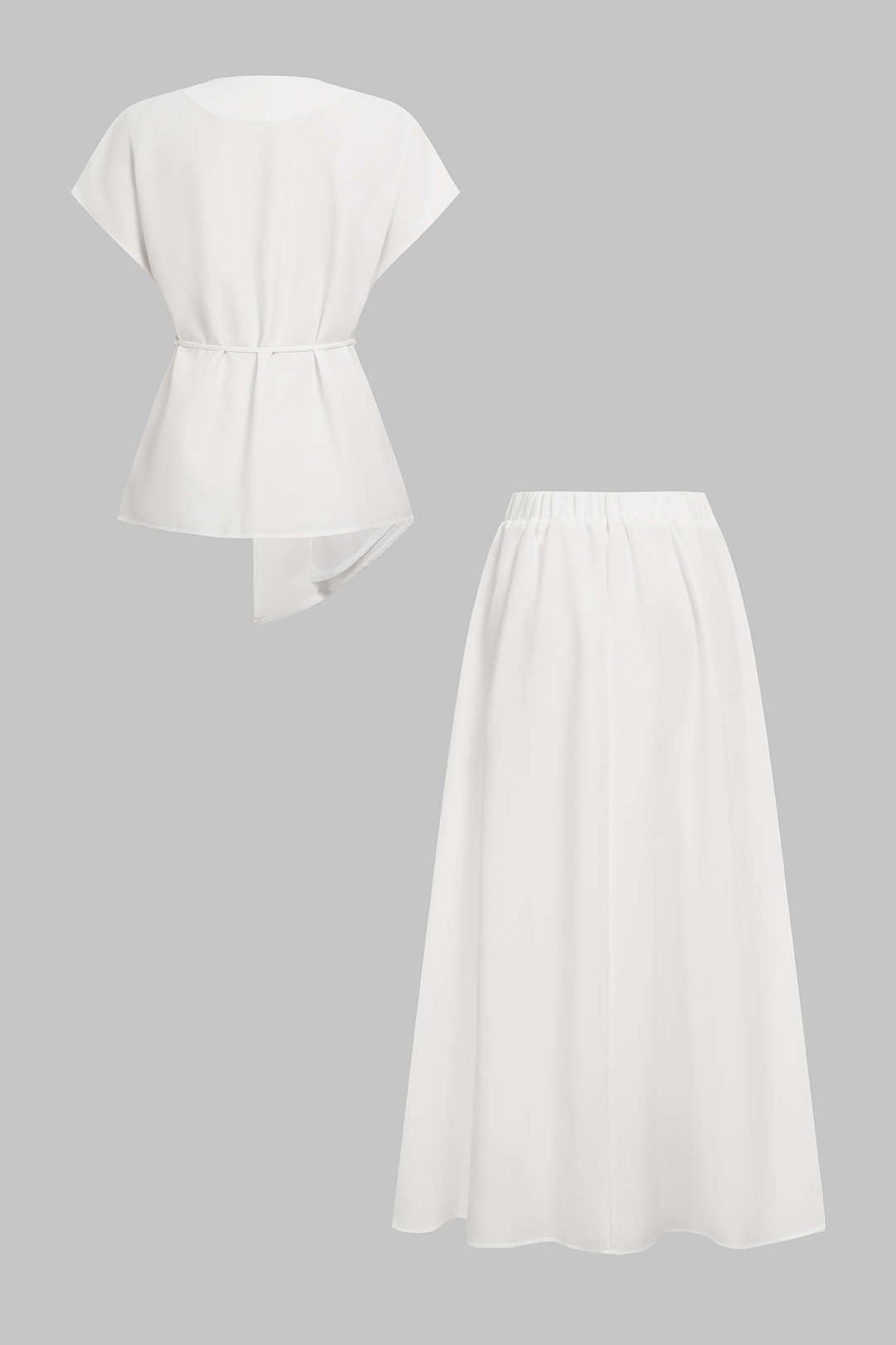 V-Neck Button Tie-Up Top And A-Line Skirt Set