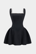 Pearl Ruched Zipper Mini Dress