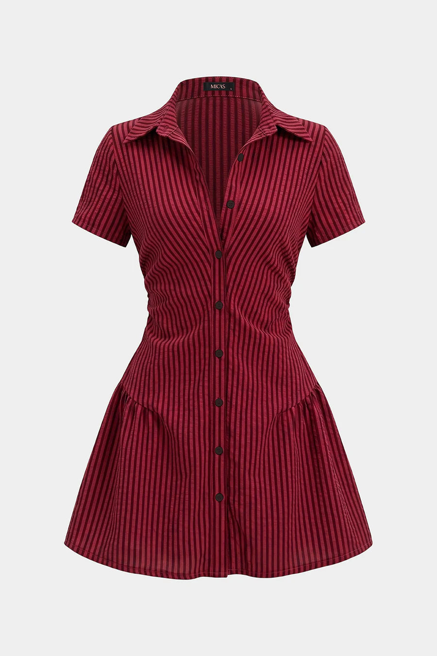 Stripes Print V-Neck Short Sleeve Mini Dress