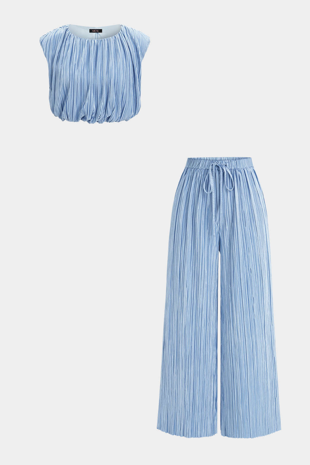Ruched Sleeveless Cropped Top And Drawstring Tie-Up Wide Leg Pants Set