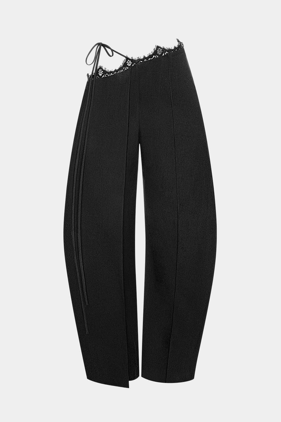Lace Trim Tie Asymmetrical Wide Leg Pants