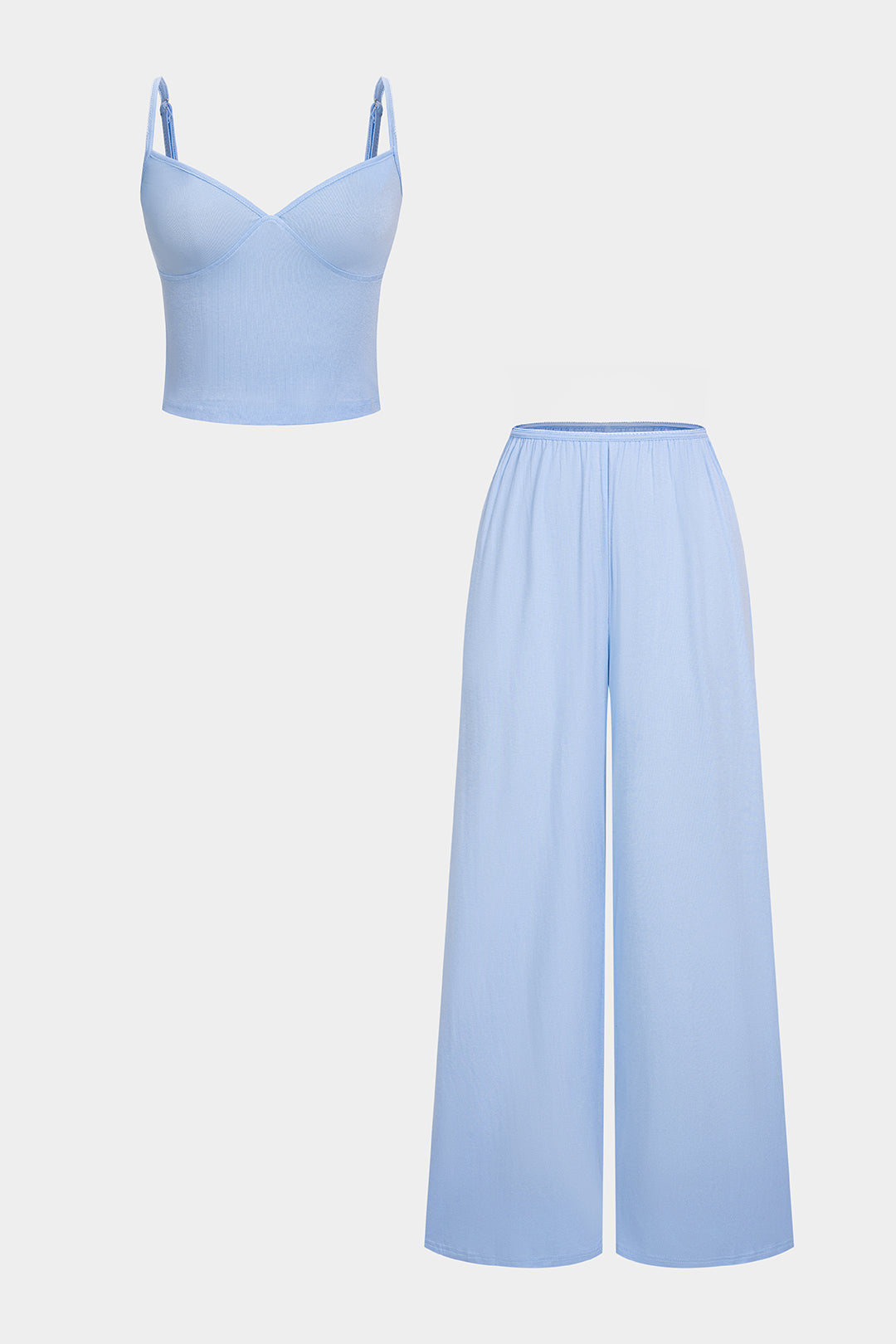 Solid V-Neck Cami Top And Wide Leg Pants Set