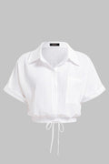 Lapel Drawstring Short-Sleeve Shirt
