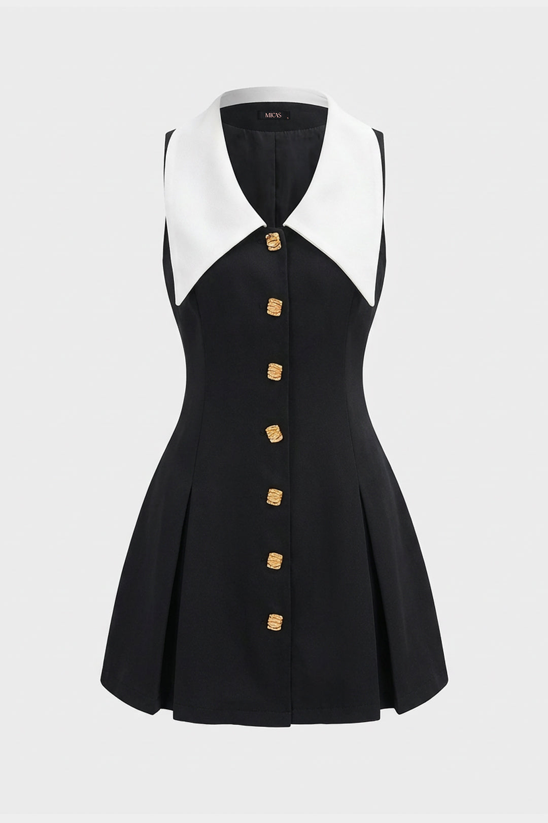 Contrast Lapel V-neck Metallic Sleeveless Mini Dress
