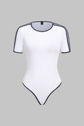 Contrast Striped Round Neck Short Sleeve Bodysuit