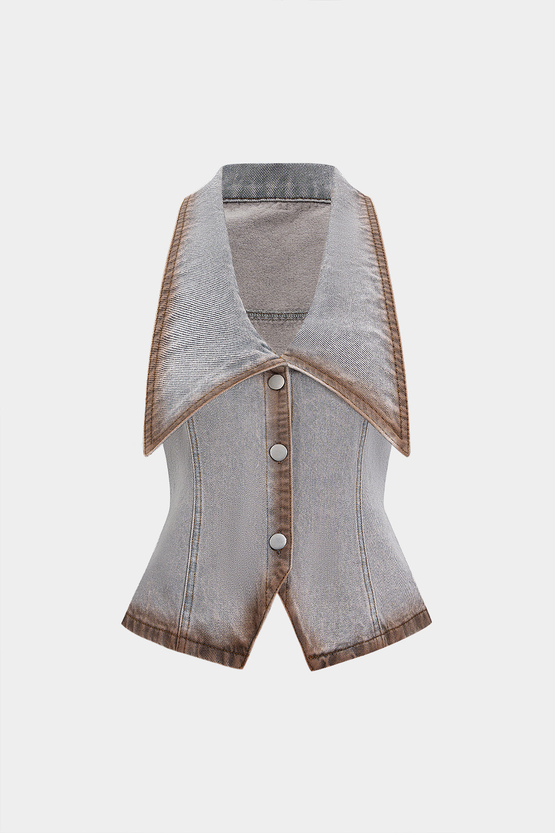 Denim Contrast Binding Button Washed V-Neck Crop Top