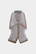 Denim Contrast Binding Button Washed V-Neck Crop Top