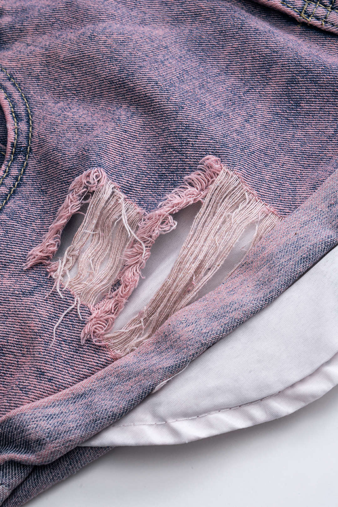 Denim Asymmetrical Ripped Pocket Shorts