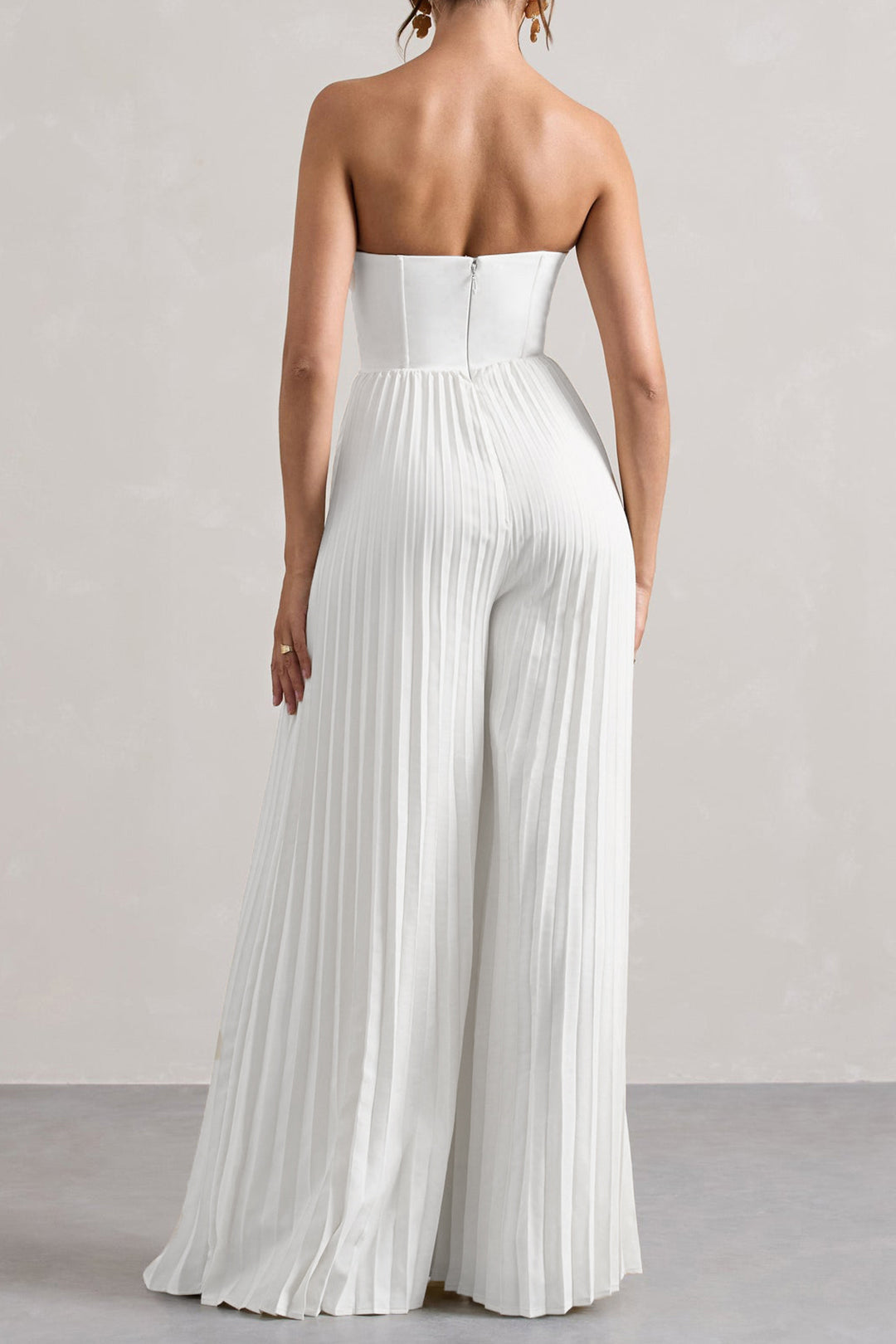 Pleated Zipper Corset Strapless Jumpsuit