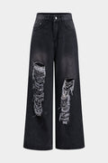 Denim Ripped Wide Leg Jeans