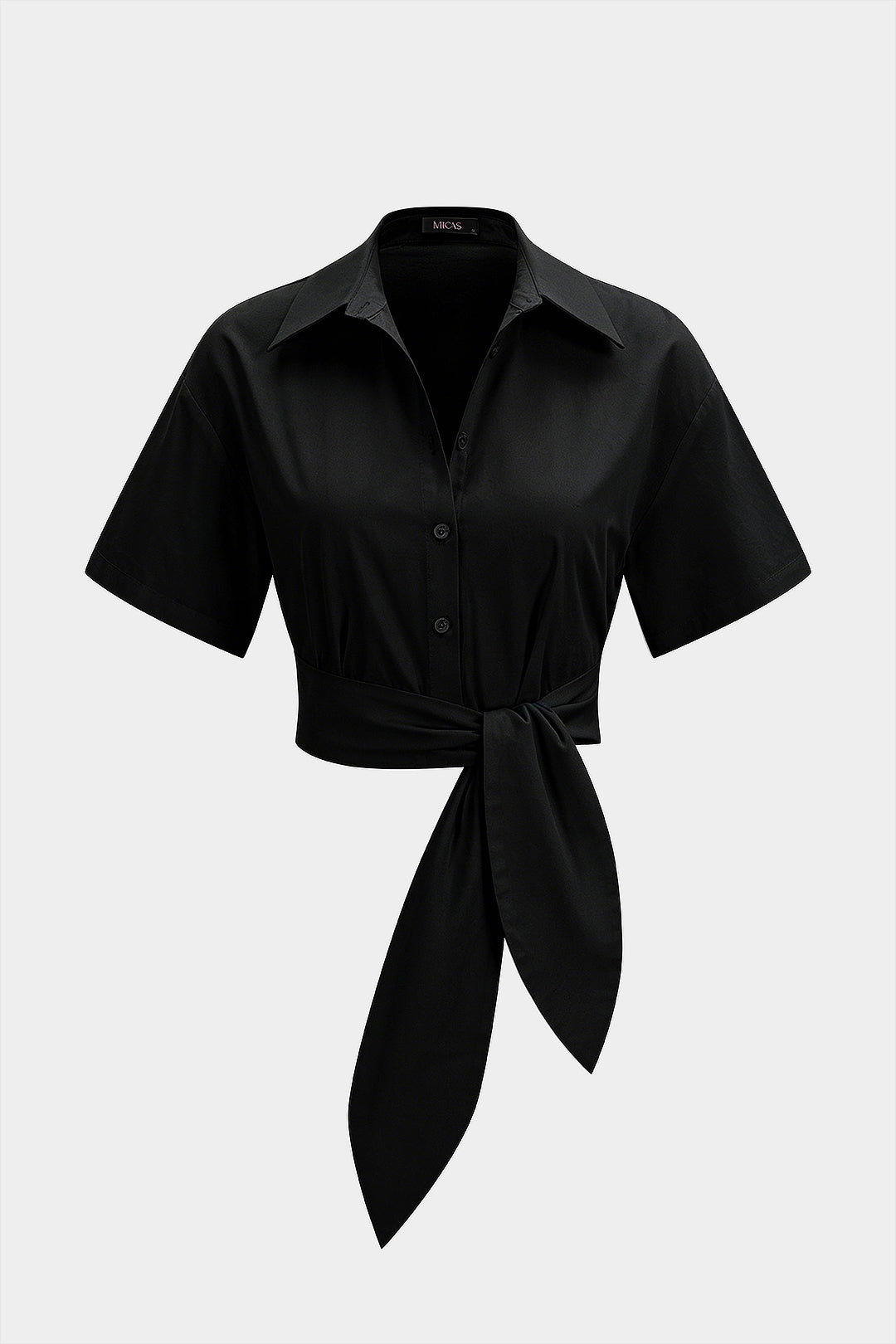 Solid Tie-Up Short-Sleeve Shirt