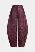 Floral Print Jacquard Zipper Wide Leg Pants
