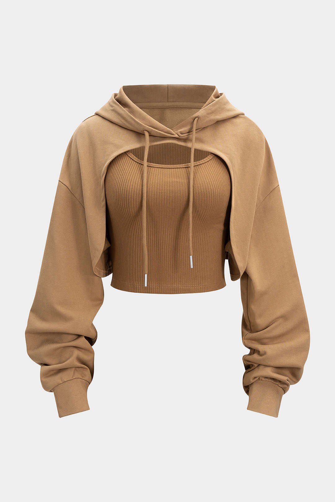 Knit Patchwork Drawstring Hoodie
