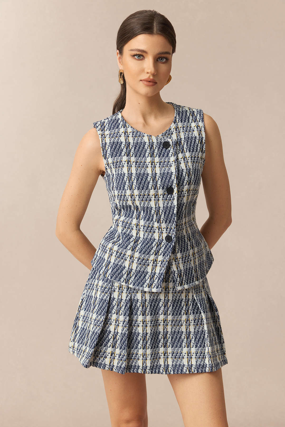 Plaid Print High Waist Pleated Skirt