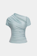 Solid Asymmetrical Ruched Top