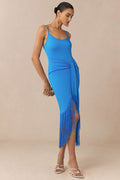 Solid Tie-Up Fringe Sleeveless Midi Dress
