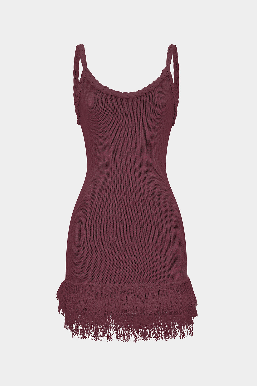 Knit Fringe Braided Backless Slip Sleeveless Dress