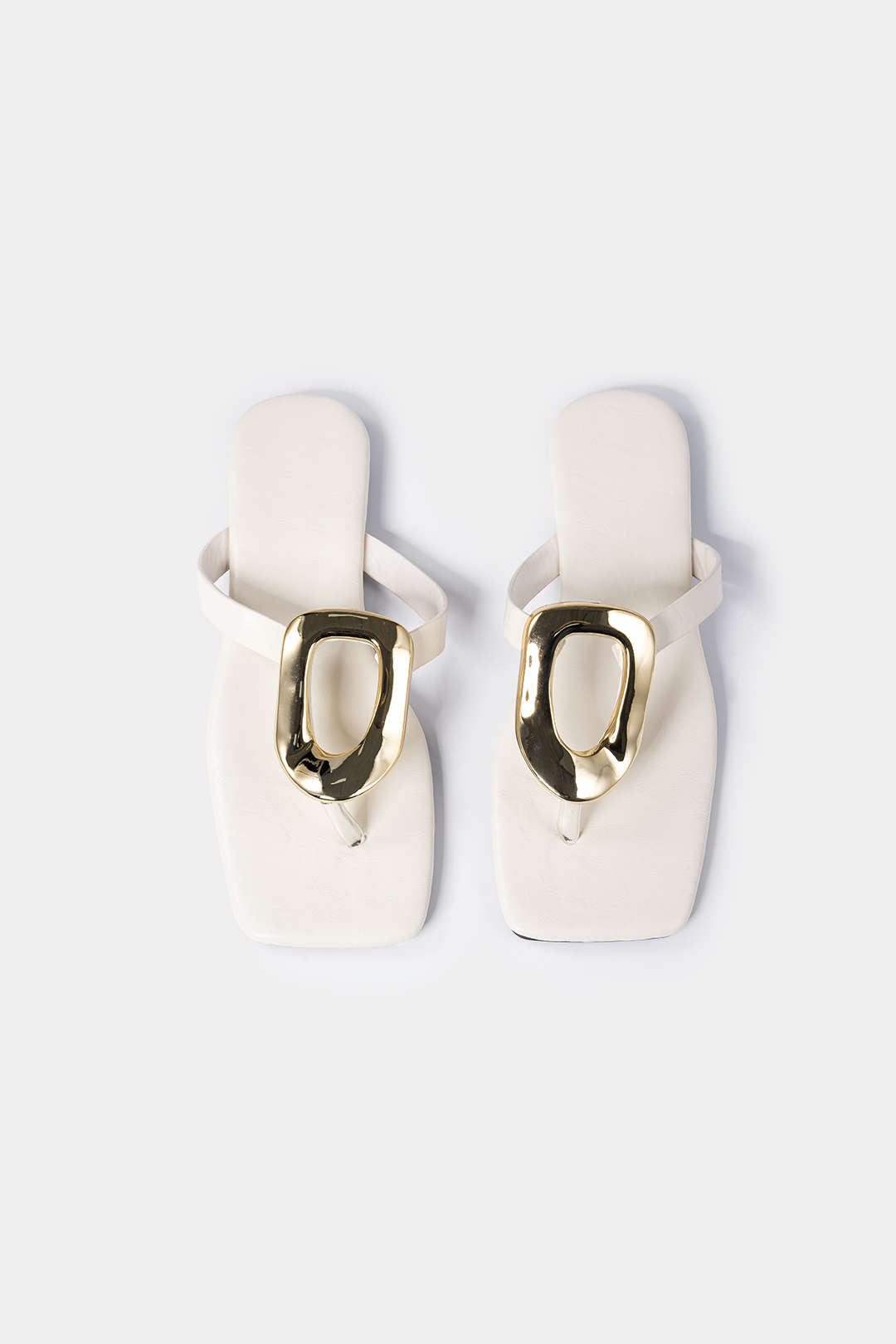 Metallic Decor Open Toe Flats