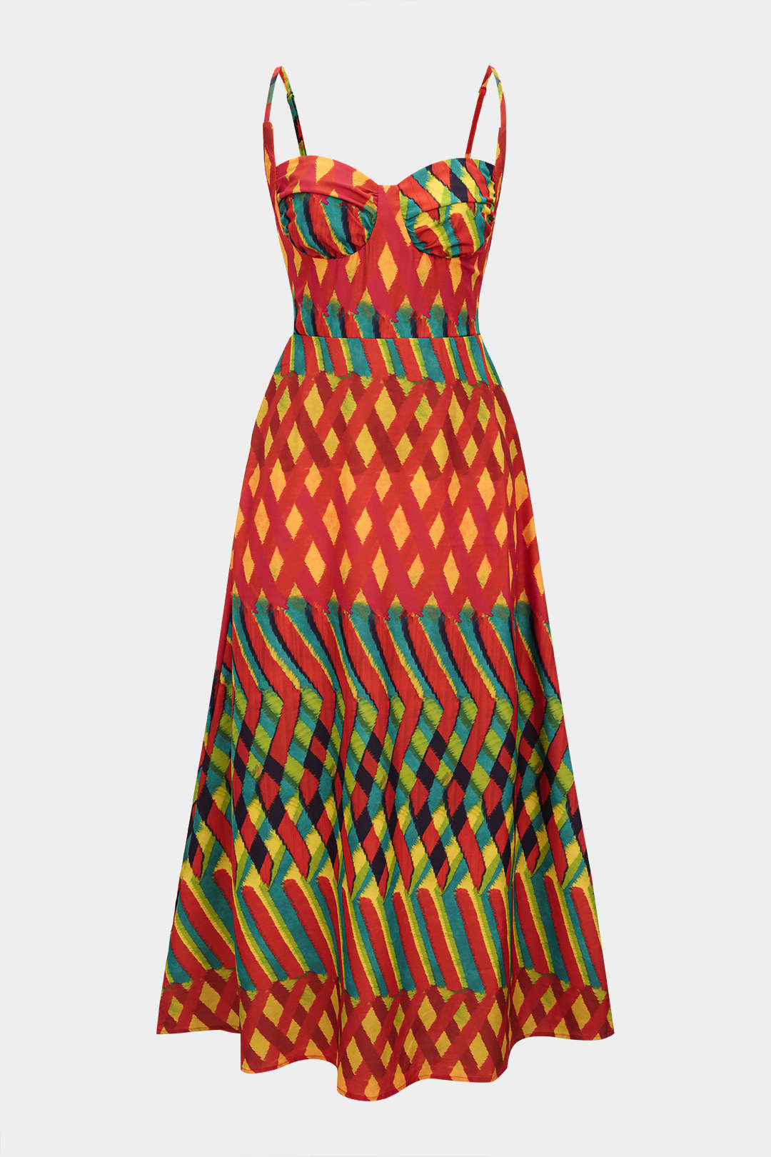 Geometric Print Smocked Slip Sleeveless Maxi Dress