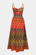 Geometric Print Smocked Slip Sleeveless Maxi Dress