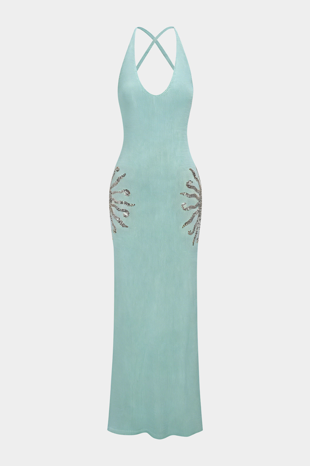 Knit Sequin Crossed Backless Sleeveless Dress