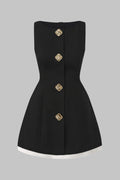 Contrast Binding Button Detail Sleeveless Mini Dress