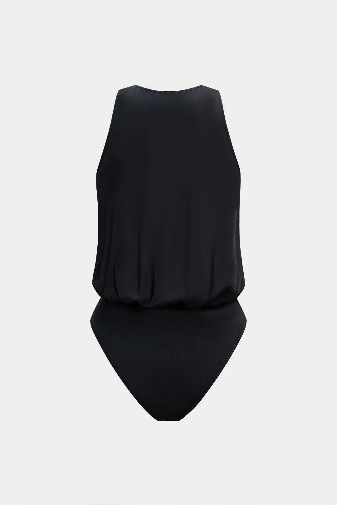 Satin Ruched Crossed Sleeveless Bodysuit
