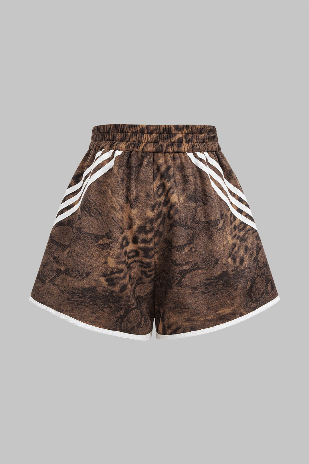 Leopard Print Stripes Shirred Waistband High Waist Shorts