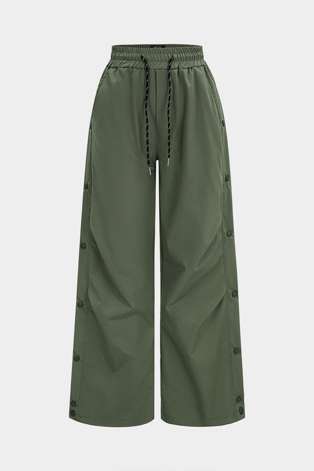 Drawstring Ruched Button High Waist Pants