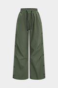 Drawstring Ruched Button High Waist Pants