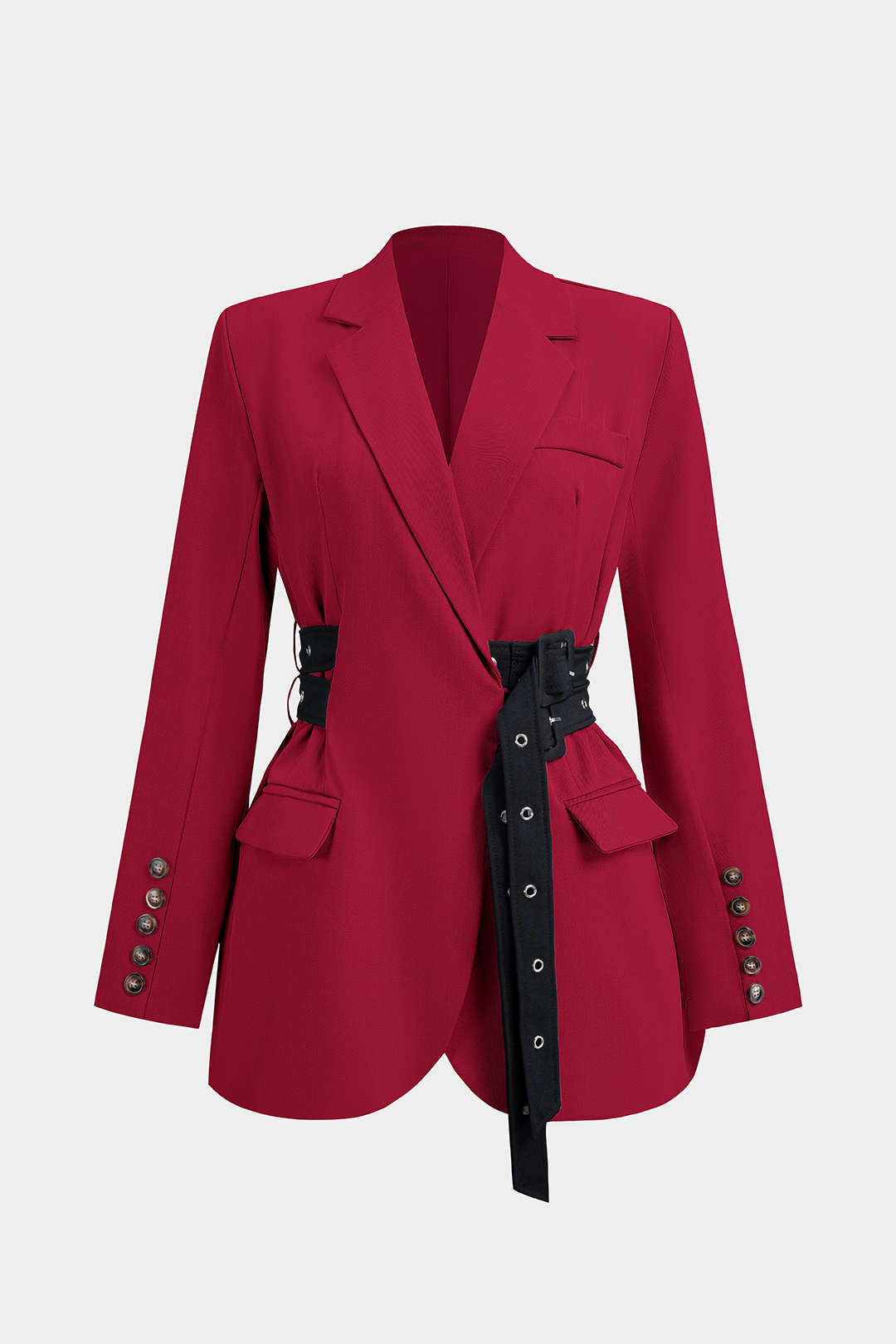 Tie-Up Waist Cinching Long Sleeve Blazer
