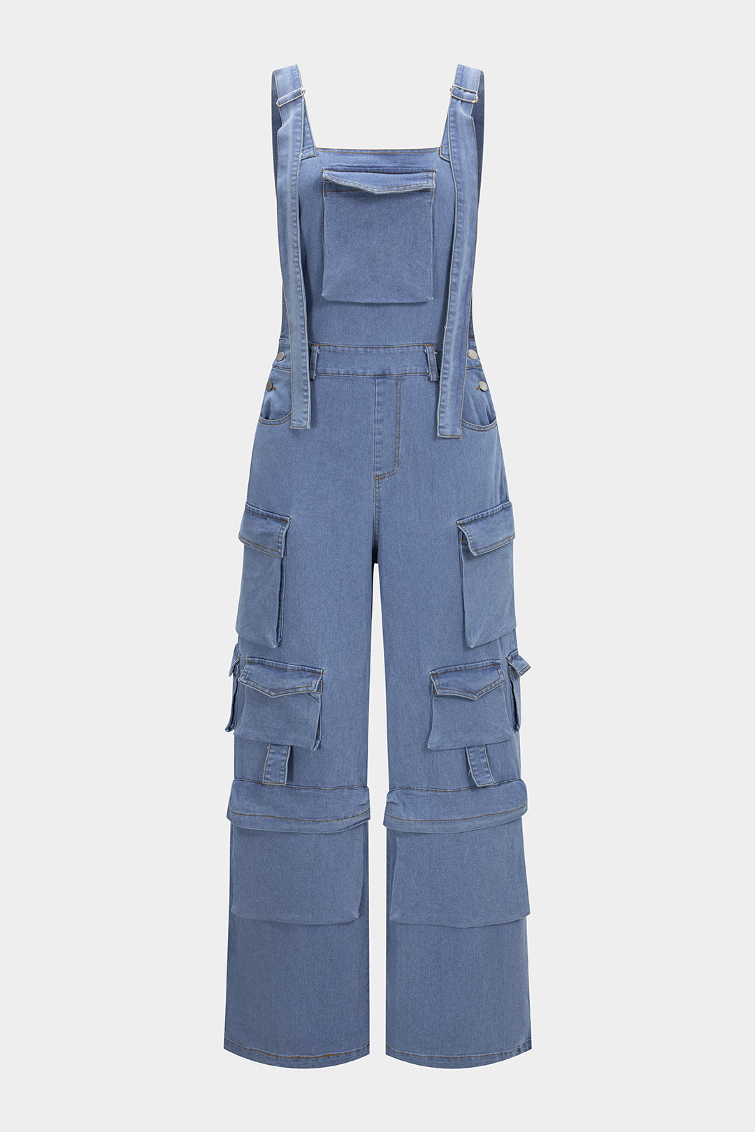 Denim Square Neck Pocket Sleeveless Jumpsuit