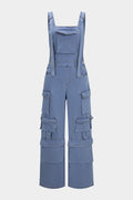 Denim Square Neck Pocket Sleeveless Jumpsuit