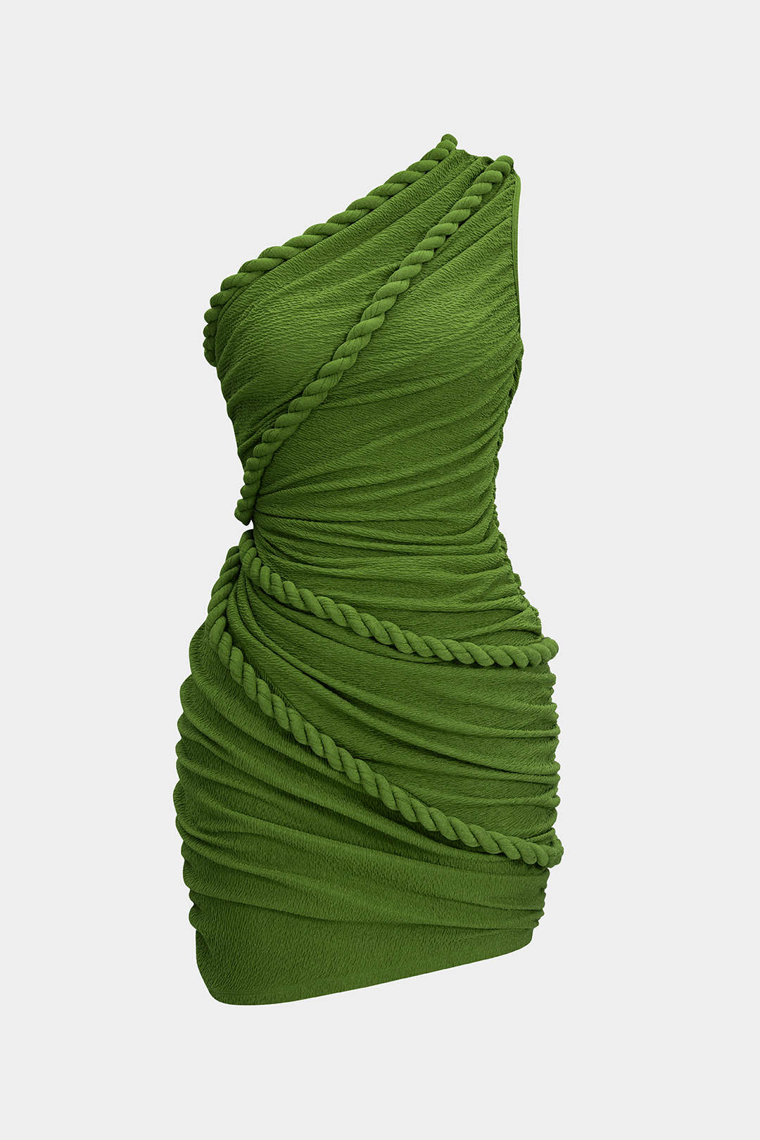 Ruched One Shoulder Twist Knot Sleeveless Mini Dress