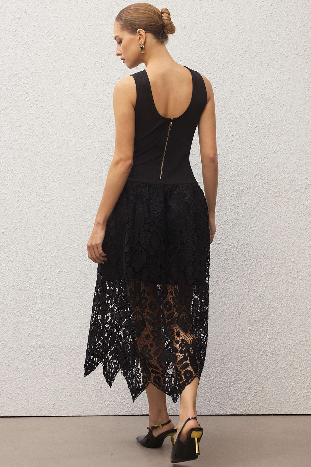Patchwork Zipper Sleeveless Midi Dress