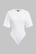 Solid Round Neck Short Sleeve Bodysuit