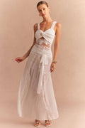 Lace Tie-Up Pleated Skirt