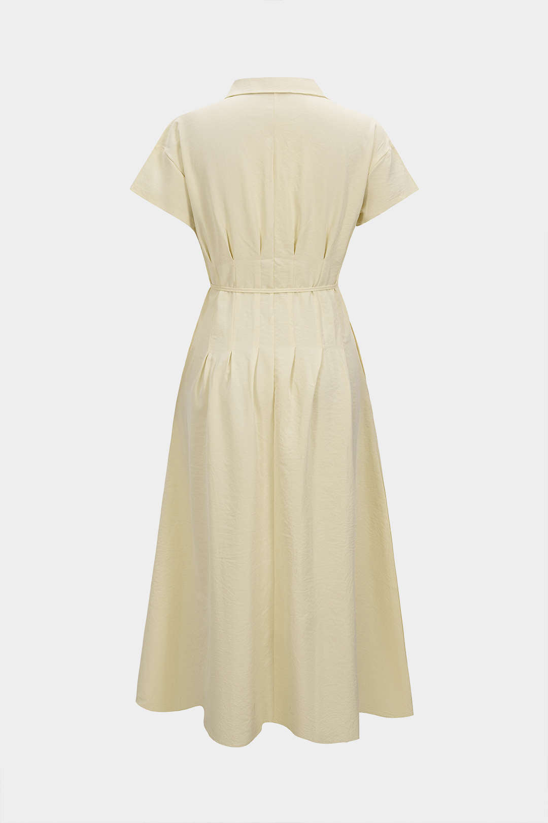 Lapel Tie-Up Button Short Sleeve Midi Dress