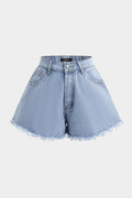 Denim Frayed Pocket Wide Leg Shorts