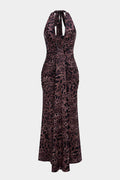 Leopard Print Halter Neck Backless Tie-Up Sleeveless Maxi Dress