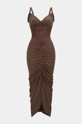 Lace Patchwork Ruched Twist Knot Slip Sleeveless Maxi Dress