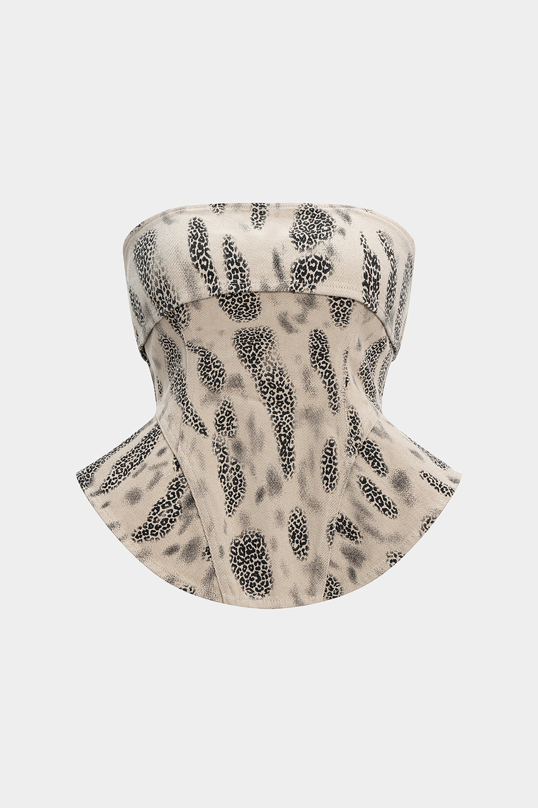 Leopard Print Denim Zipper Strapless Tube Top