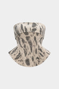 Leopard Print Denim Zipper Strapless Tube Top