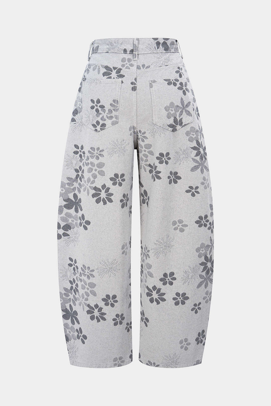 Denim Floral Print High-Waist Pocket Jeans