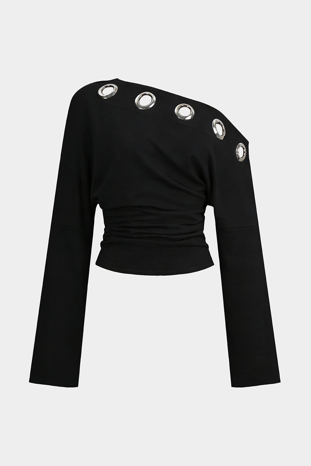 Metallic Eyelet Asymmetrical Long-Sleeve Top